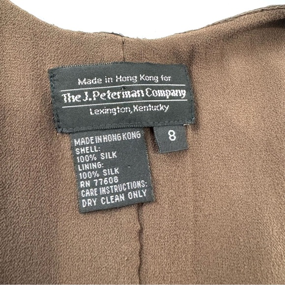 The J. Peterman Co. Vintage 100% Silk Slip Midi Dress Brown Irises Floral Print - Picture 5 of 8